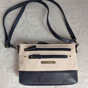 Stone Mountain Cream and Navy Leather Crossbody Bag Or Old Money Clutch